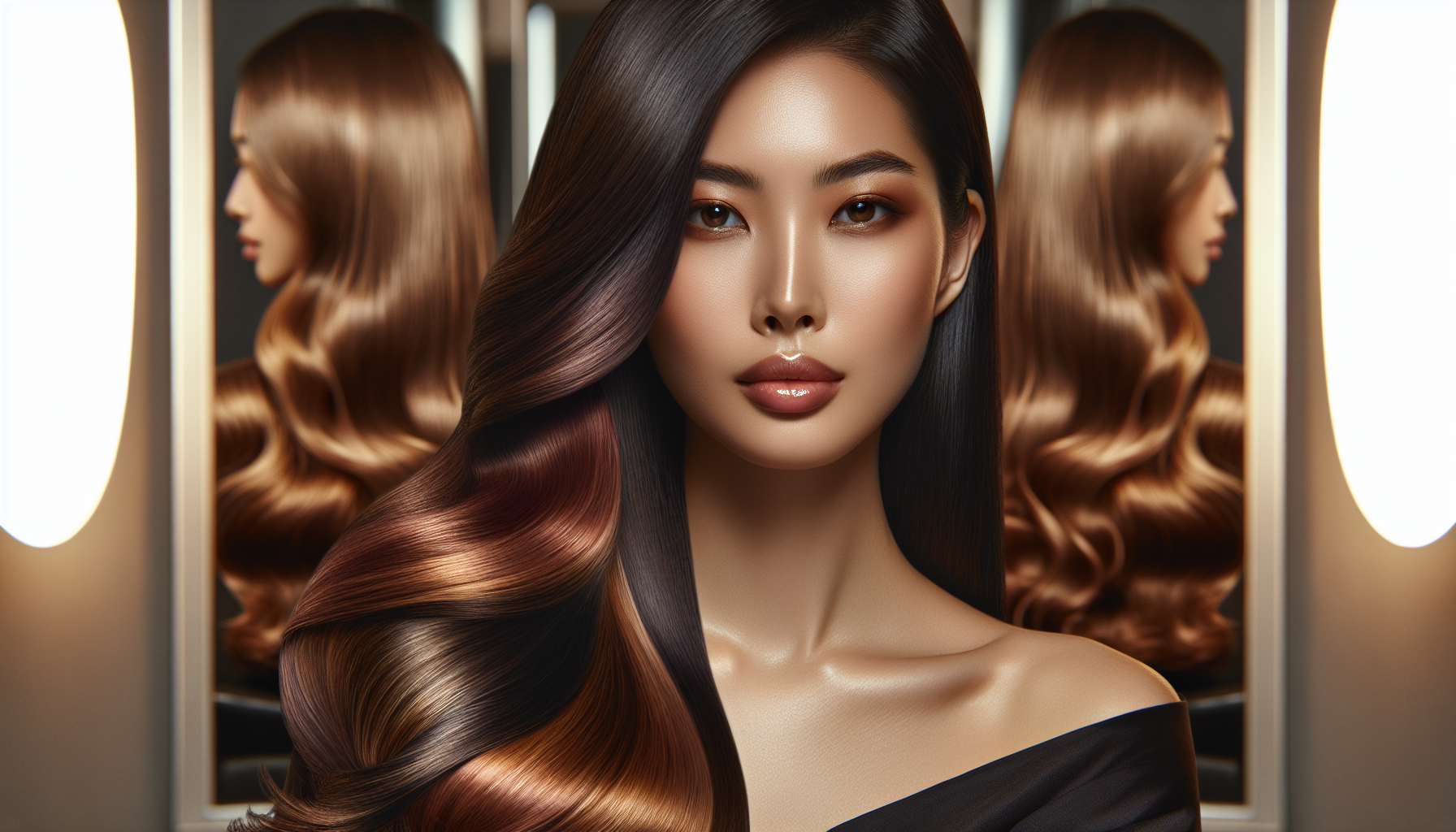 Woman with glossy expensive brunette hair color