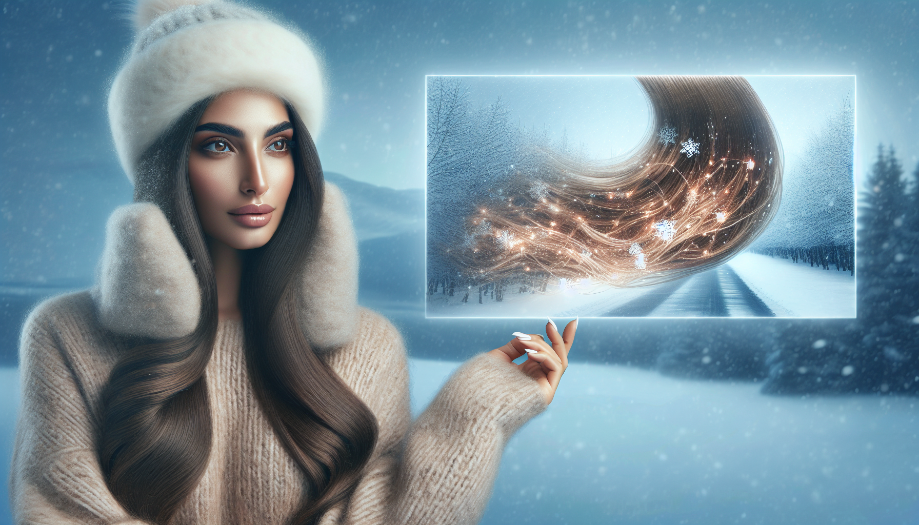 Woman with healthy hair in winter setting