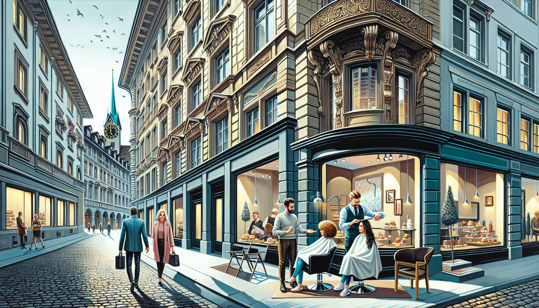 Zurich city center at dusk